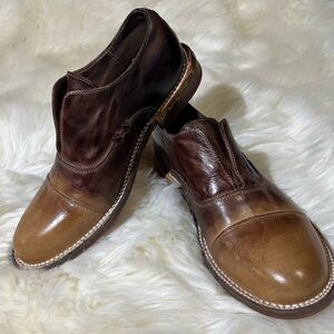 Bed Stu Two-Tone Brown Leather Flats